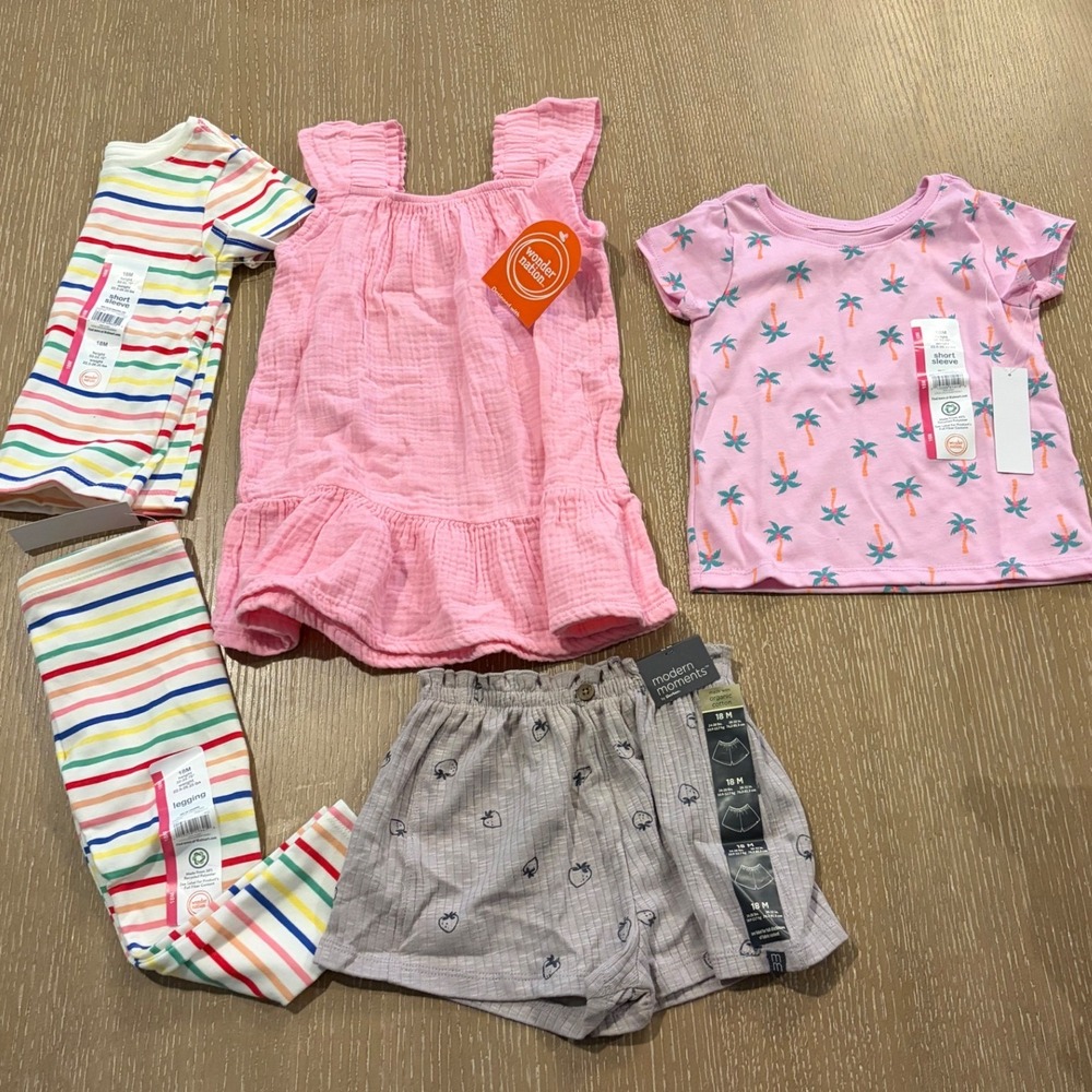 Baby Girl 18M Clothing Lot 5 Piece NWT Dress Shorts Shirts‎ Pants Summer